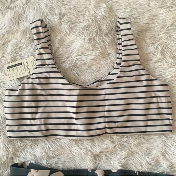 NWT SheShow Avidlove High Waisted Bikini Set Floral Striped Keyhole Swim suit - Picture 10 of 13